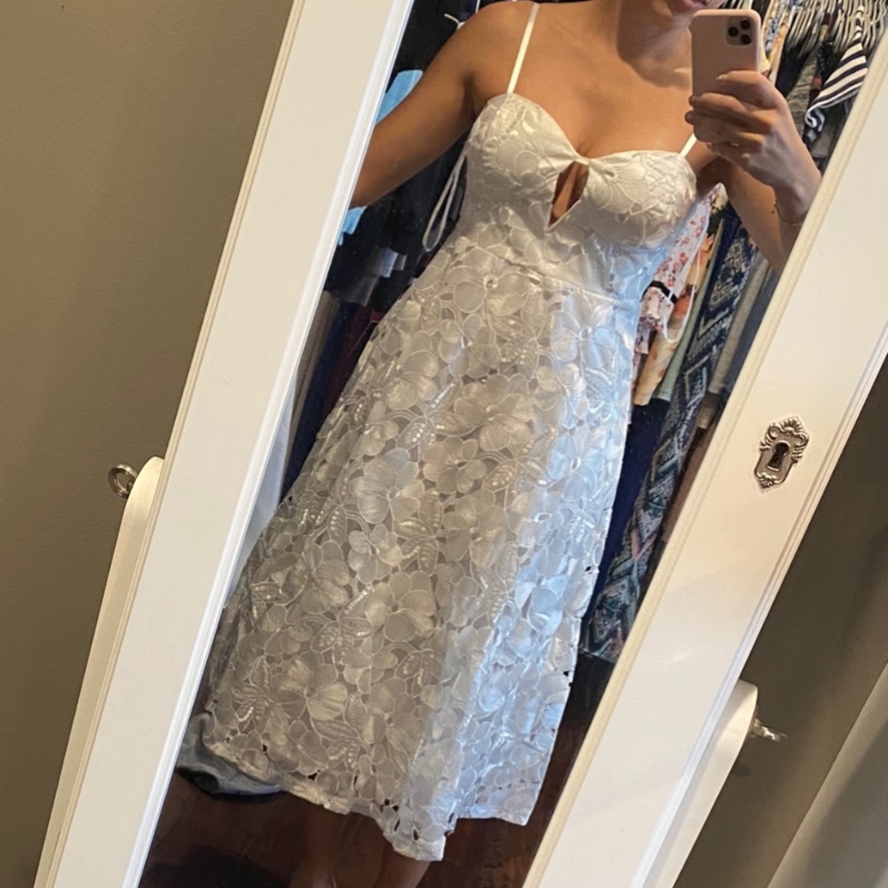 White Floral Lace Midi Dress